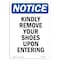 Signmission OSHA Sign, Kindly Remove Your Shoes Upon Entering, 10in X 7in Rigid Plastic, 7" W, 10" H, Portrait OS-NS-P-710-V-13900 - alternate 1